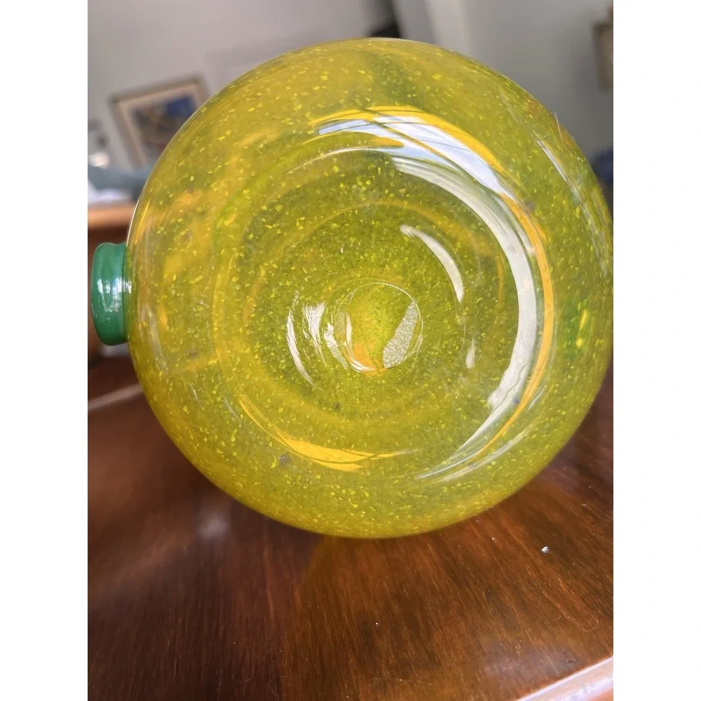 Vintage Blenko Style Yellow And‎ Green Glass Pitcher Hand Blown Art Deco MCM